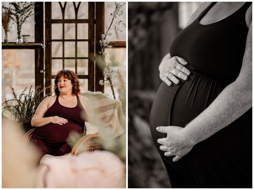 maternity portraits in a greenhouse in nashville, tn