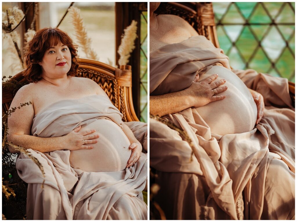 goddess like fine art maternity portrait in a greenhouse in nashville tn