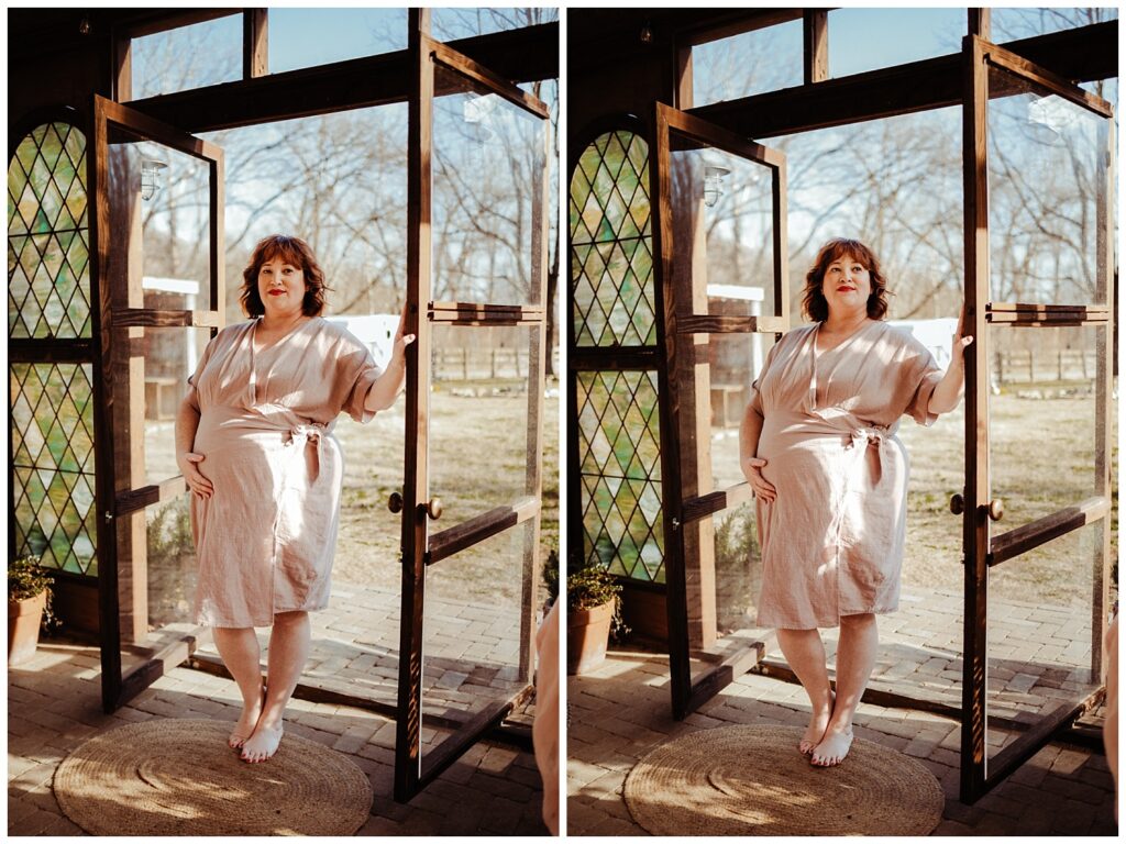 maternity portraits in a greenhouse in nashville tn