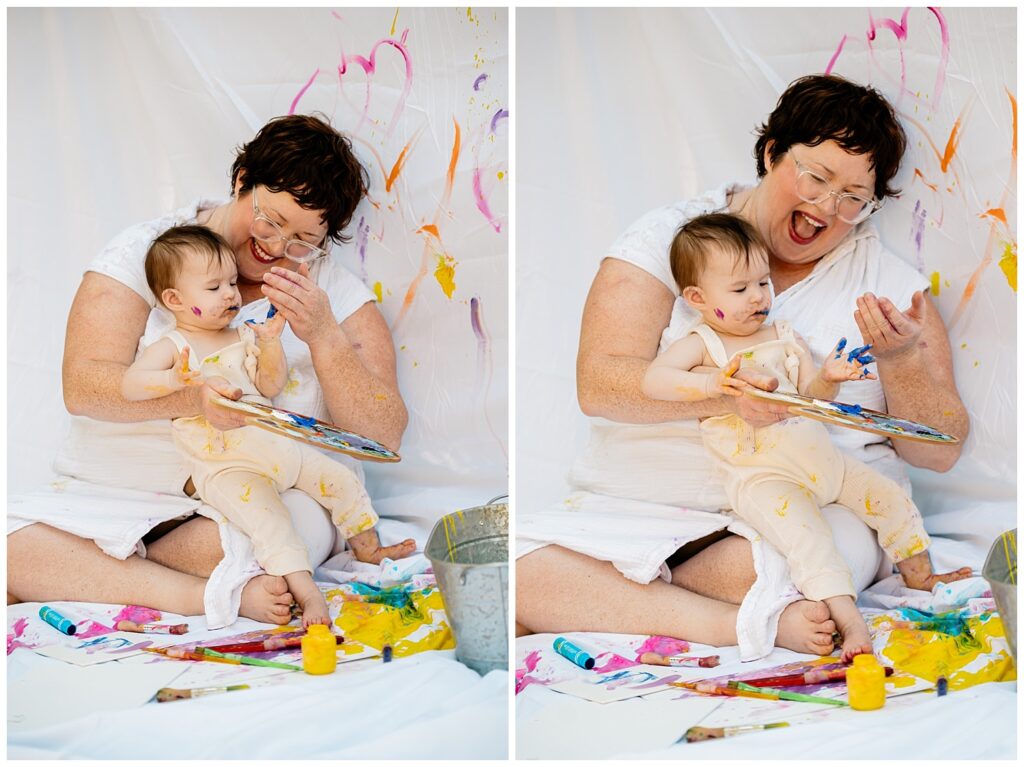 mom having fun painting with her child